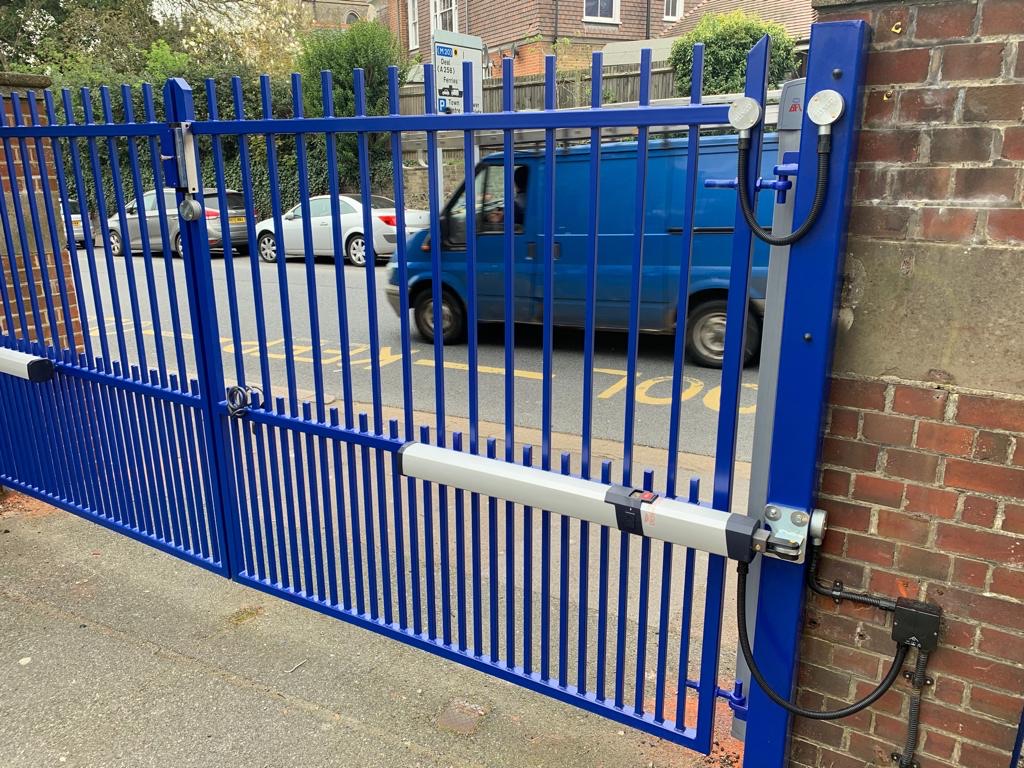 Blue metal automatic gate Astra Security Systems